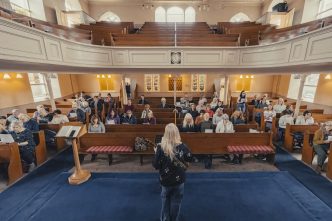 Aimée Leonard and the Orkney Folk Festival Choir - The Hall of Einar - photograph © David Bailey (not the)